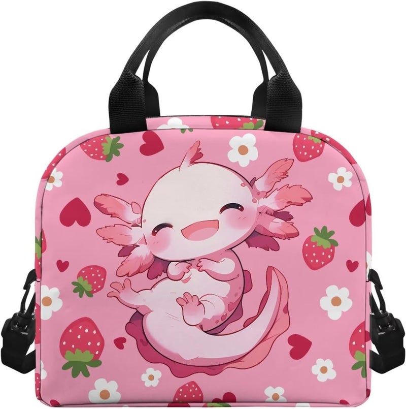 Yuosegray Axolotl Lunch Box for Kids Boys 4-6 Strawberry One Piece Lunch Box for Girls 6-8 Preppy Meal Bag for Boys 8-10 Preschool Kindergarten Toddler Elementary School Adjustable Shoulder Strap - Image 2
